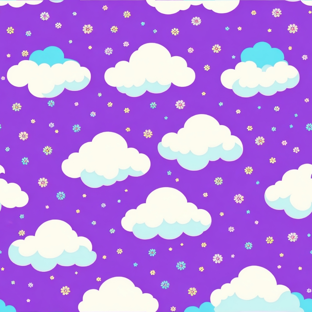 Cute clouds on purple background pattern