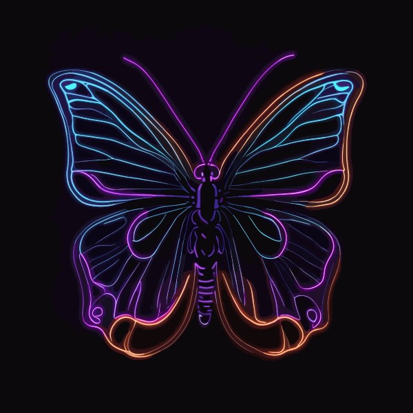 Glowing butterfly in the night neon style